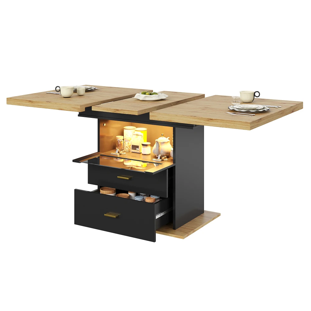 Multifunktionaler ausziehbarer LED-beleuchteter Esstisch – erweiterbarer Tisch 110–140 cm, platzsparender Küchen-/Terraztisch für 6 Personen – Detail 20