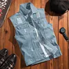 New 2024 Spring Autumn Men Lapel Denim Vest Mens Casual Sleeveless Jeans Jacket Male Streetwear Solid Color Waistcoat D706 3