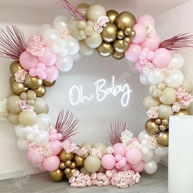 

175pcs Macaron Pink Memorial Day Party Arch Backdrop Baby Shower Golden Events Celebration White Decor Birthday Balloon Garland