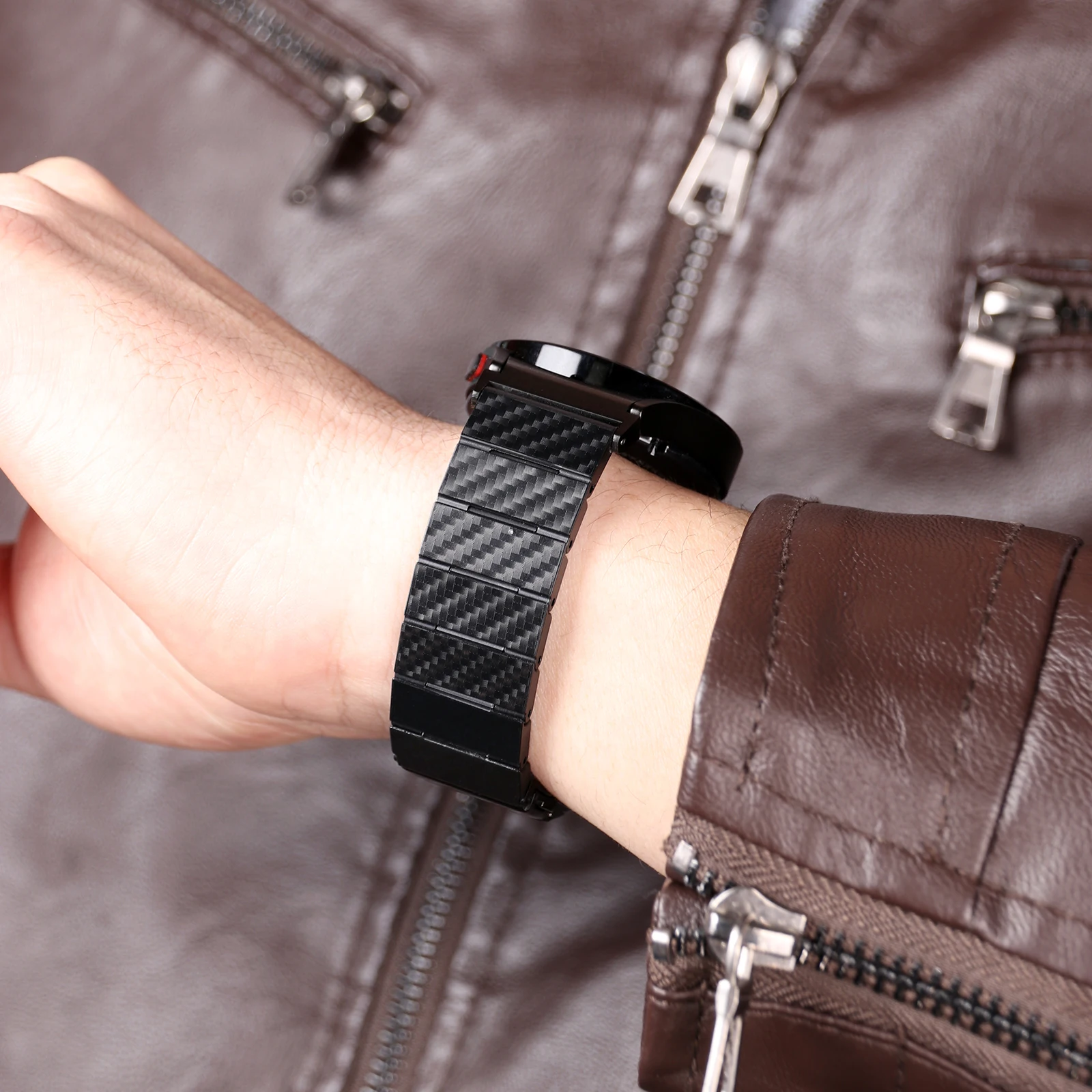 Magnetic Carbon Fiber Watch Strap Bracelet, 20mm/22mm