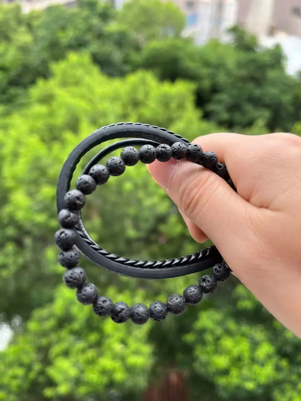 Beaded Bracelet Stone Bracelet Leather Bracelet Leather Bangle Stainless Steel Bangle Fashion Volcanic Stone Beaded Bracelet Mutilayer Braided Leather Bracelet For Men Stainless Steel Magnetic Bangle Jewelry Gift