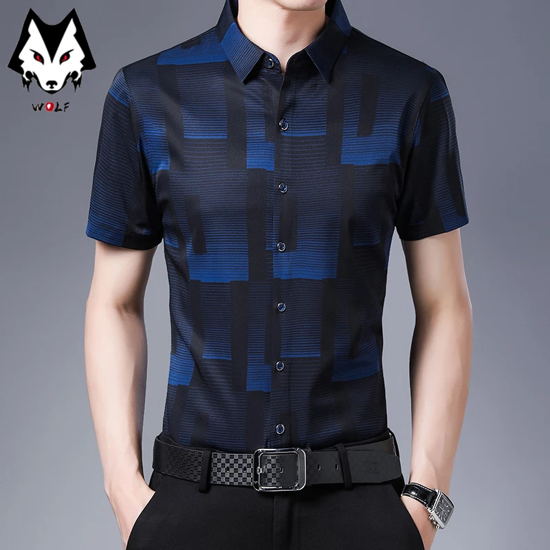 Spring/Summer Men's Striped Short Sleeve Shirts Men's Sleeves Slim Fit Casual Shirts