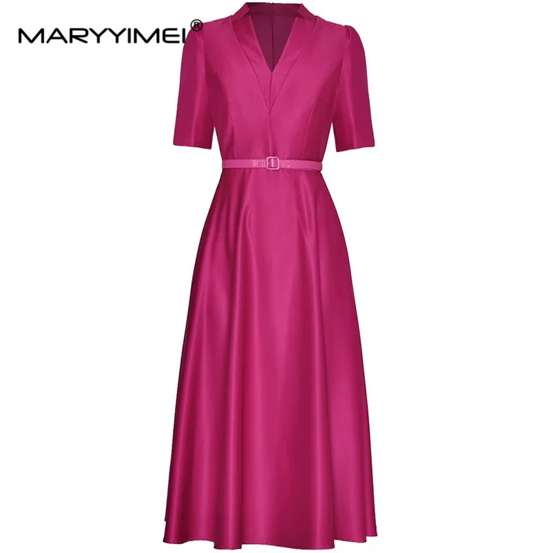 

Модное дизайнерское женское платье MARYYIMEI на весну и лето, с V-образным вырезом и коротким рукавом, со шнуровкой, плиссированное, яркое женское платье
