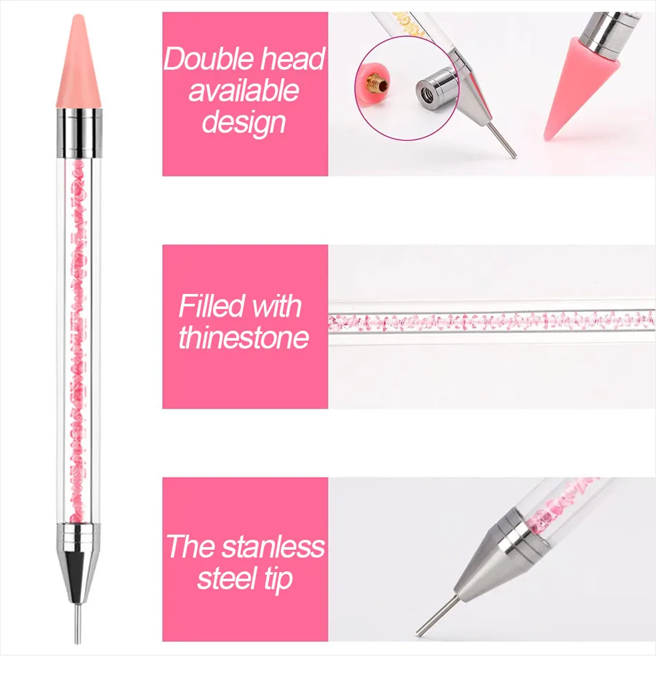Description Picture 5 of item1PC Rhinestone Wax Pencil Double Head Crystal Picking Pen Crystal Handle Stone Picker Nail Art Pencil Acrylic DIY Dotting Tools