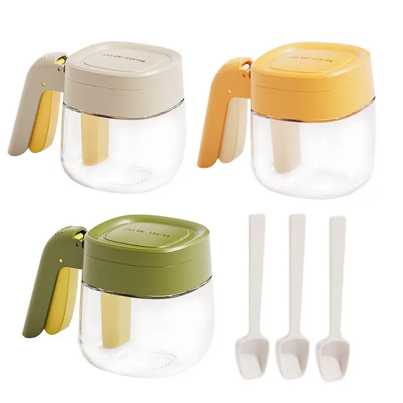 

Jar With Spoon Leak-Proof Condiment Storage Glass Canister Salt Container With Lid Sugar Canisters For Marinades Pepper Sesame