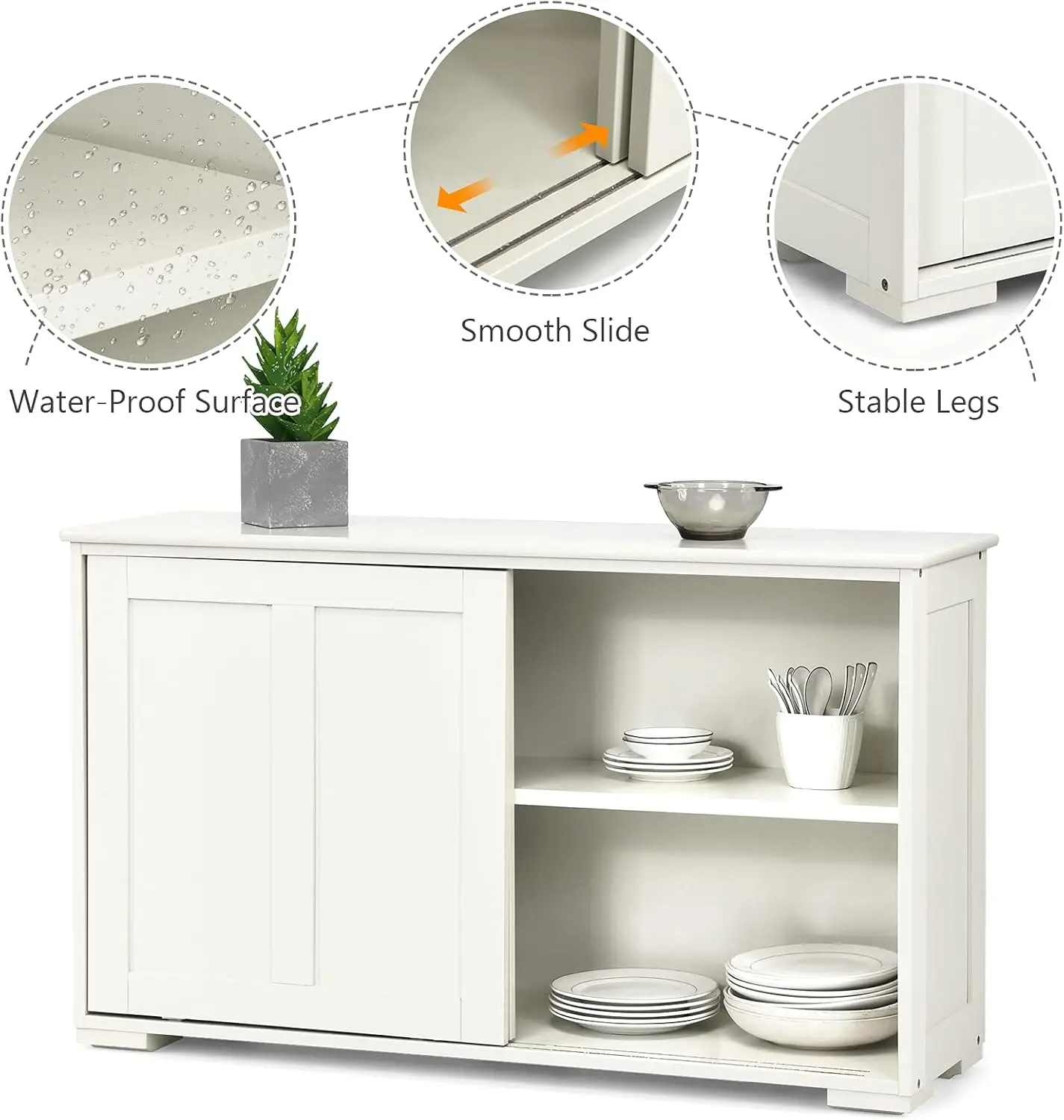 Sideboard Buffet Cabinet, Wooden Kitchen Storage Cabinet with Adjustable Shelf, Sliding Barn Door