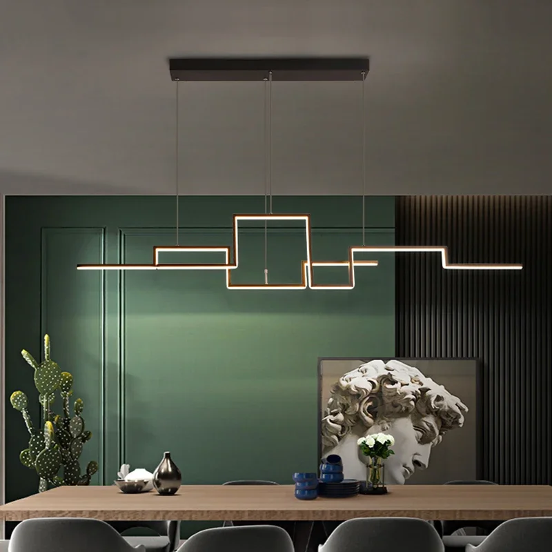 

Nordic Geometry Black LED Chandelier Lighting Living Dining Room Island Hanging Lamp Restaurant Kitchen Bar Office Deco Fixtures