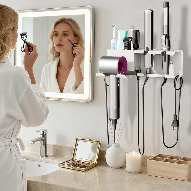 ที่วางไดร์เป่าผมติดผนัง ประหยัดพื้นที่ สำหรับจัดเก็บไดร์เป่าผมและเครื่องหนีบผมในห้องน้ำ 2
