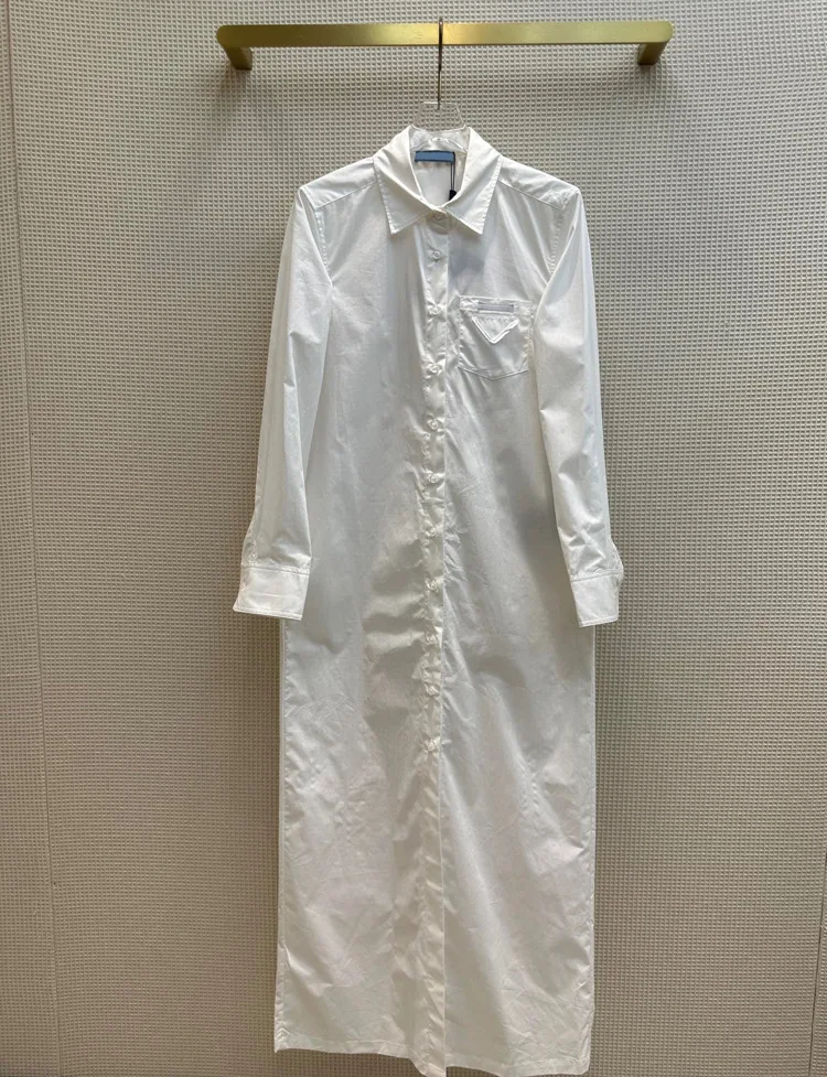 

2023 Long-sleeved shirt skirt temperament fashionable and simple casual long cardigan dress spring and summer new style