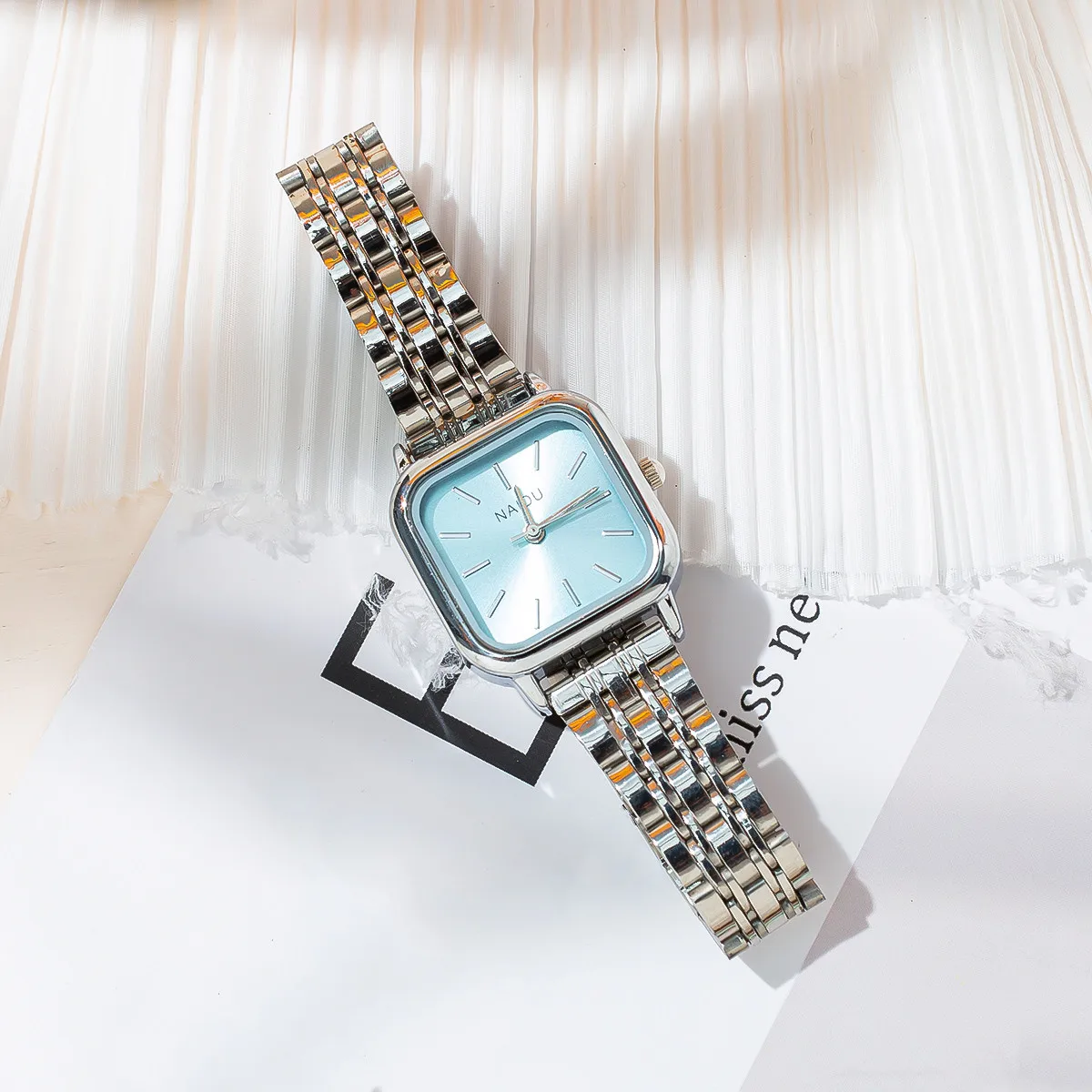 fashion simple square dial women quartz steel watch 3
