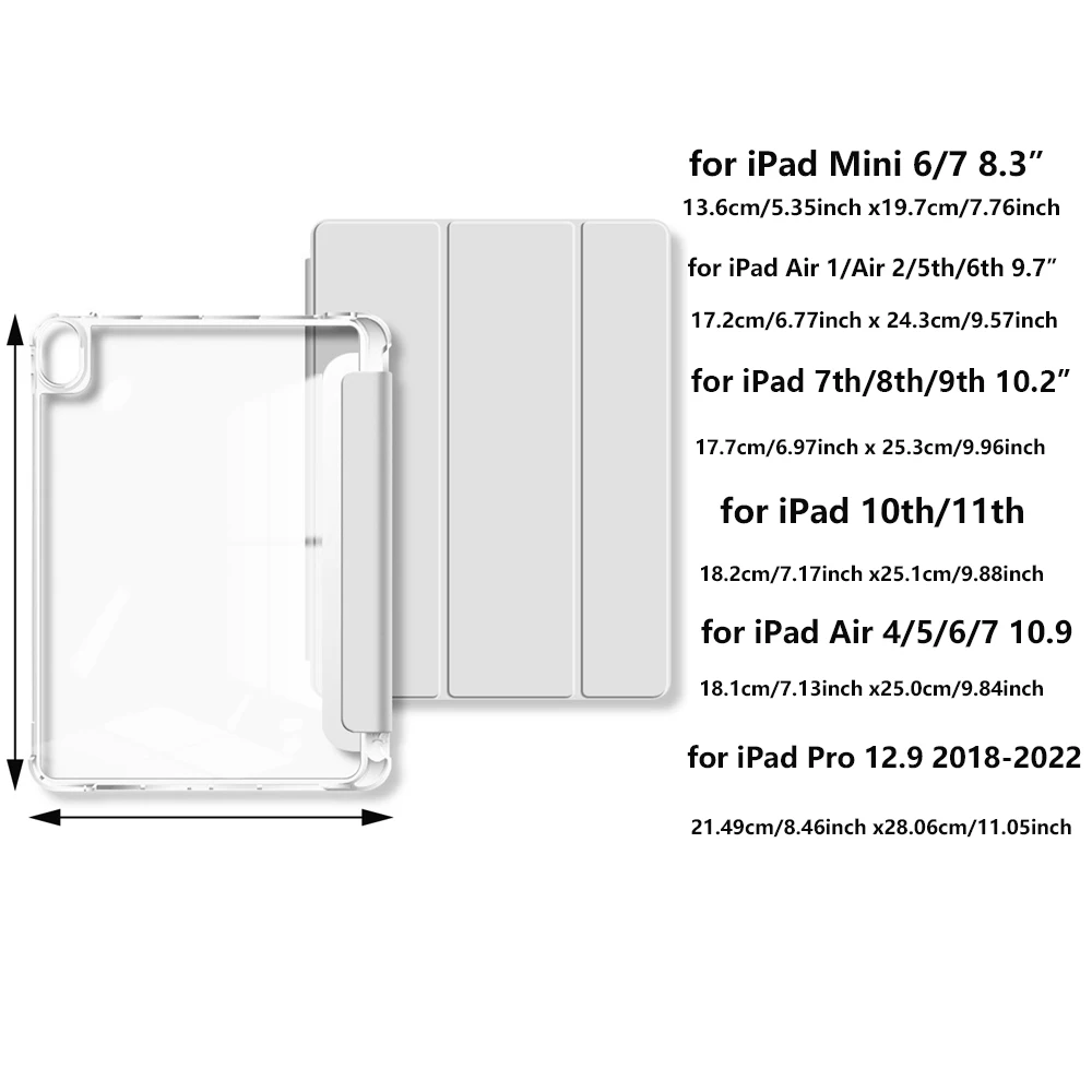 Crystal Clear Protective Case with Pencil Slot and Auto Sleep Wake Feature