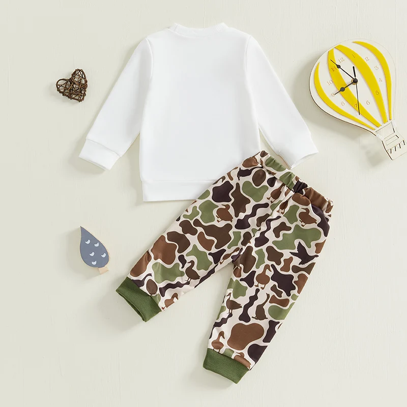 Toddler Baby Boy Hunting Clothes Mallard Duck Sweatshirt Top and Camo Pants Set 2Pcs Boys Duck Hunter Fall Outfits