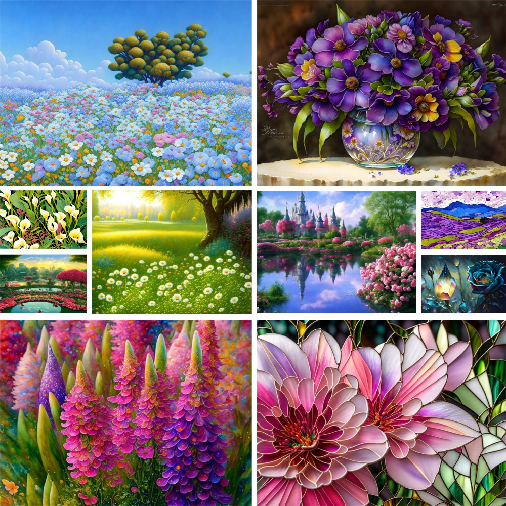 Landschaft Rose Blumen gedruckt 11CT Kreuzstich Stickerei Komplettset Stricken Nähen Handarbeit handgemachtes Design gestempelt Magie