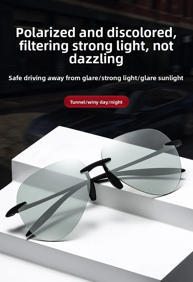 Ultraleichte rahmenlose TR90-Sonnenbrille mit UV-Schutz, krötenförmigem Design für Herren, polarisierte Fahrerbrille, Angelbrille – Detail 3