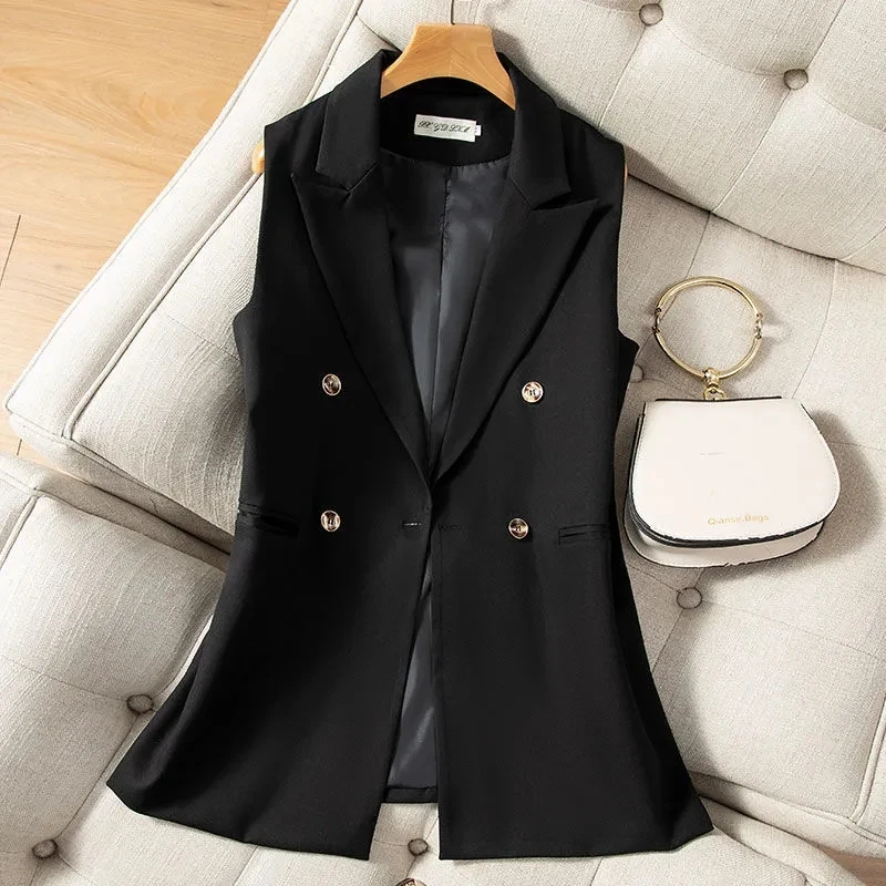 Spring Summer Double Breasted Suit Vest Women Solid Colors Sleeveless Korean Vest Streetwear Ladie Business Designer Jacket Coat