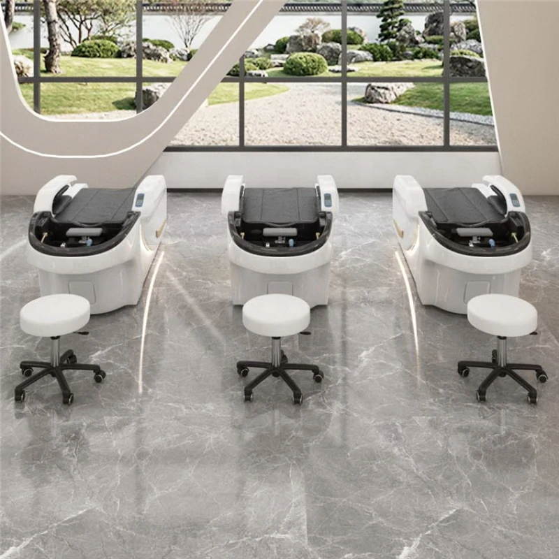 

New Arrival Electric Lay Down Shampoo Bed Massage Automatic Leg Lifting Shampoo Chair White With Remote Control And Foot Rest