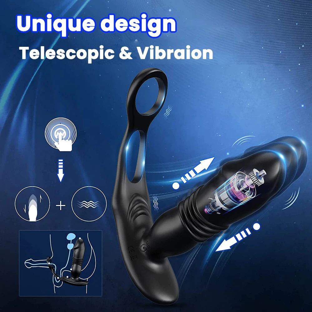 Silicone Anal Vibrator Thrusting Prostate Stimulator Massager Delay Ejaculation Lock Ring Anal Butt Plug Sex Toys Dildos for Men anal plug vibrator anal plug anal sex toys