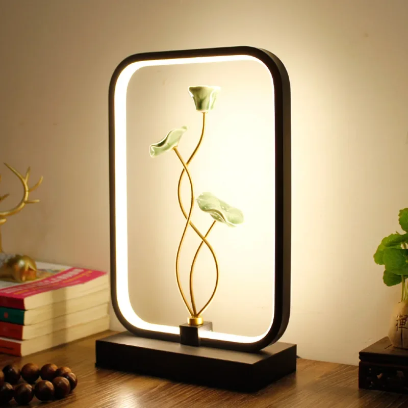 New Chinese Style Retro Table Lamp Lovers Creative Bedroom Bedside Desk Lamp Lotus Decoration Personality Intelligent Night