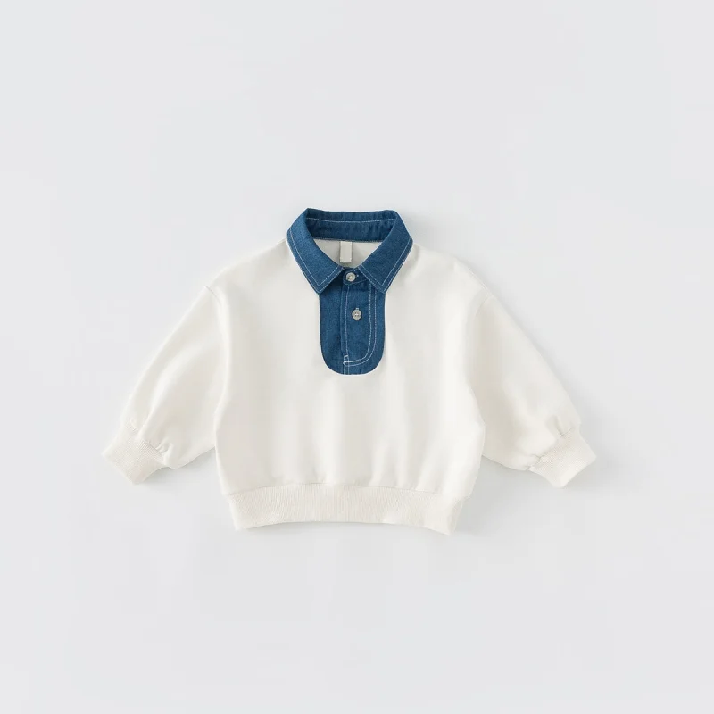 Baby Girl Boy Solid Color Hoodie Infant Toddler Child Turn Down Collar Top Autumn Long Sleeve Pullover Baby Clothes 12M-5Y 1