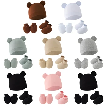 Guanti da bambino + cappello + coprigambe in cotone berretto da notte neonato unisex ragazzi ragazze unita copricapo set