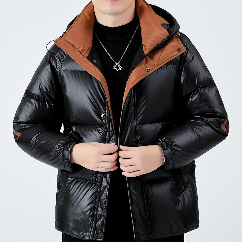 Ture 90% Goose Down Jacket High End Mens Luxury Brand Hooded Feather Goose Coat Male Thicken Thermal Black Puffer Jacket