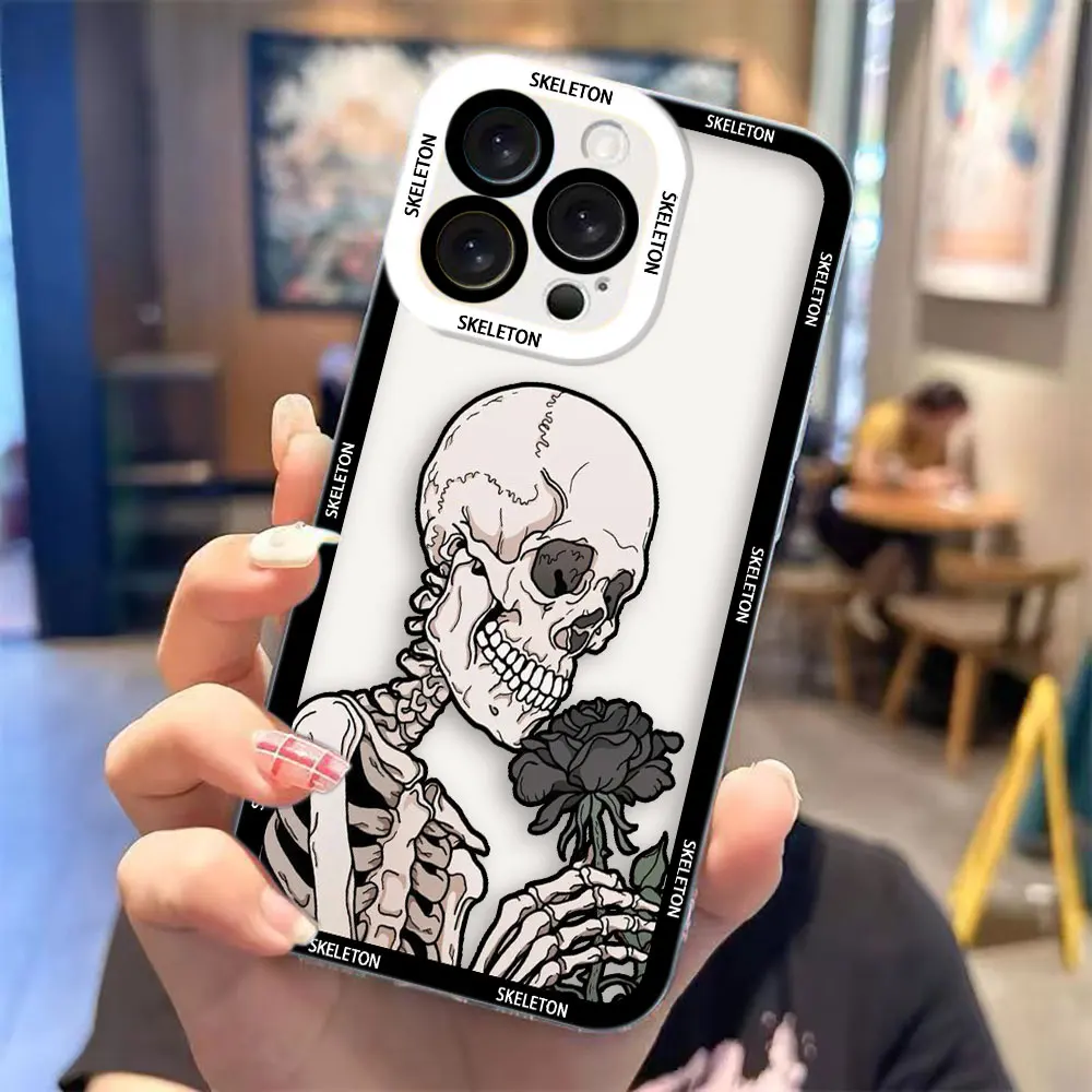 Transparent Phone Case with Terrified Skull-Headed Cat Design