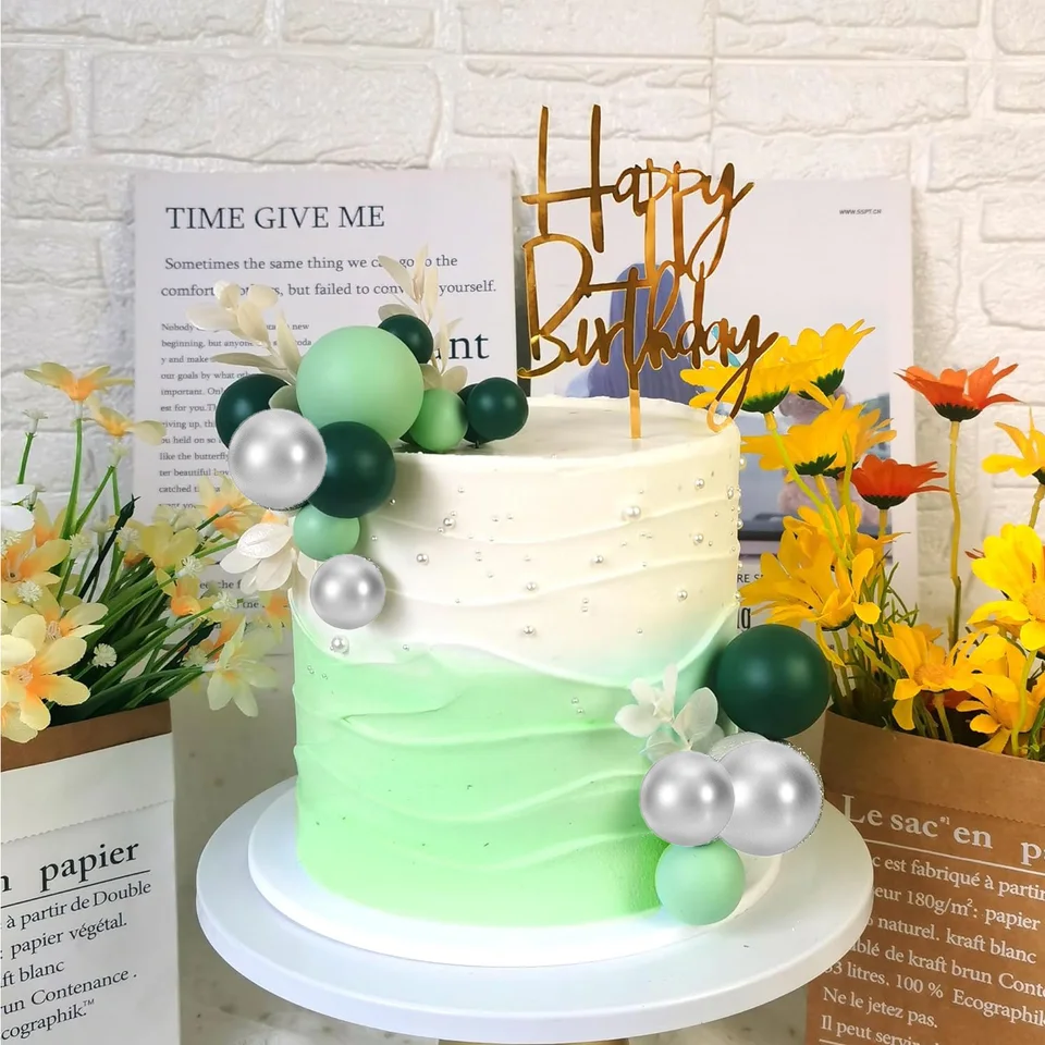 2 pezzi Topper per torta con lancia di palma Buon compleanno Decorazione per torta con foglie di palma dorate Festa di compleanno di nozze Cottura Dessert Bomboniere  15