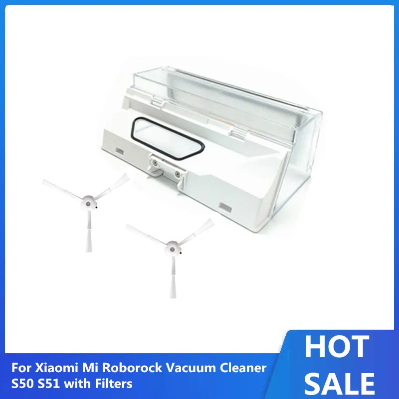 

Spare Parts Dust Box Bin*1+Side Brushes*2 for Xiaomi Mi Roborock Vacuum Cleaner S50 S51 with Filters