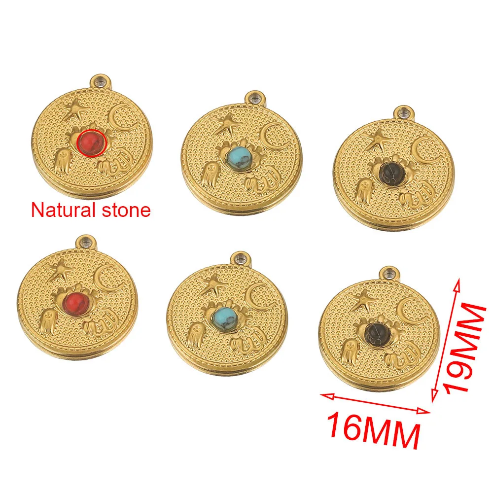 Stainless Steel Natural Stone Round Moon Star Pendant DIY Necklace Earrings Jewelry Accessories 3