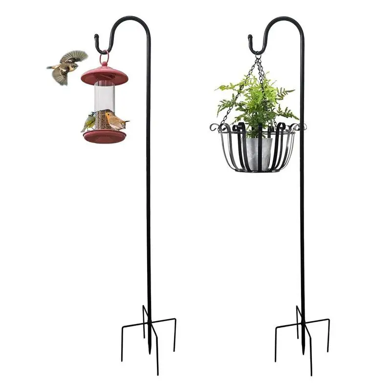 Hot Adjustable Shepherd Crook Hooks Festoon Pole With Base Garden Border Hook For String Lights Flower Ball Plant