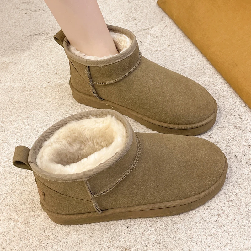 

Bebealy Snow Boot Women Mini Winter Short Furry Cotton Boots Fur Lined Ankle Warm Flat Shoes For Natural Wool Ankle Cotton Boots