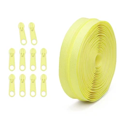Versatile 4.5 Meter Nylon Zipper Set with 10 Matching Slider Heads - 3# (Yellow)
