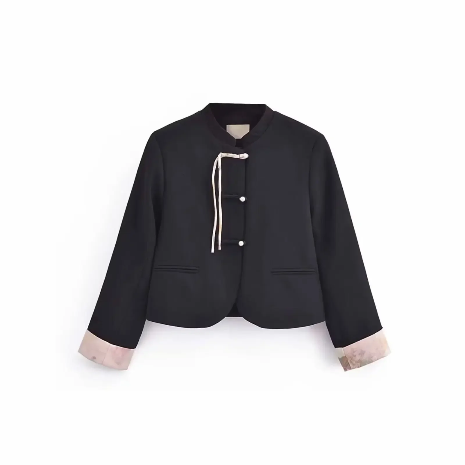 

Women's 2024 New Fashion Spliced Cuff Decoration Short Casual Jacket Coat Retro Long Sleeve Button Women's Coat Unique Top