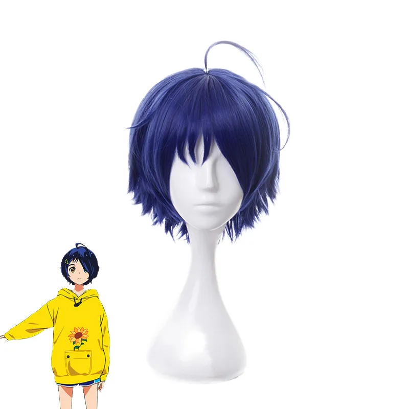 

Anime WONDER EGG PRIORITY Ohto Ai Dark Blue Short Wig Cosplay Costume Heat Resistant Synthetic Hair Party Wigs With hairclip