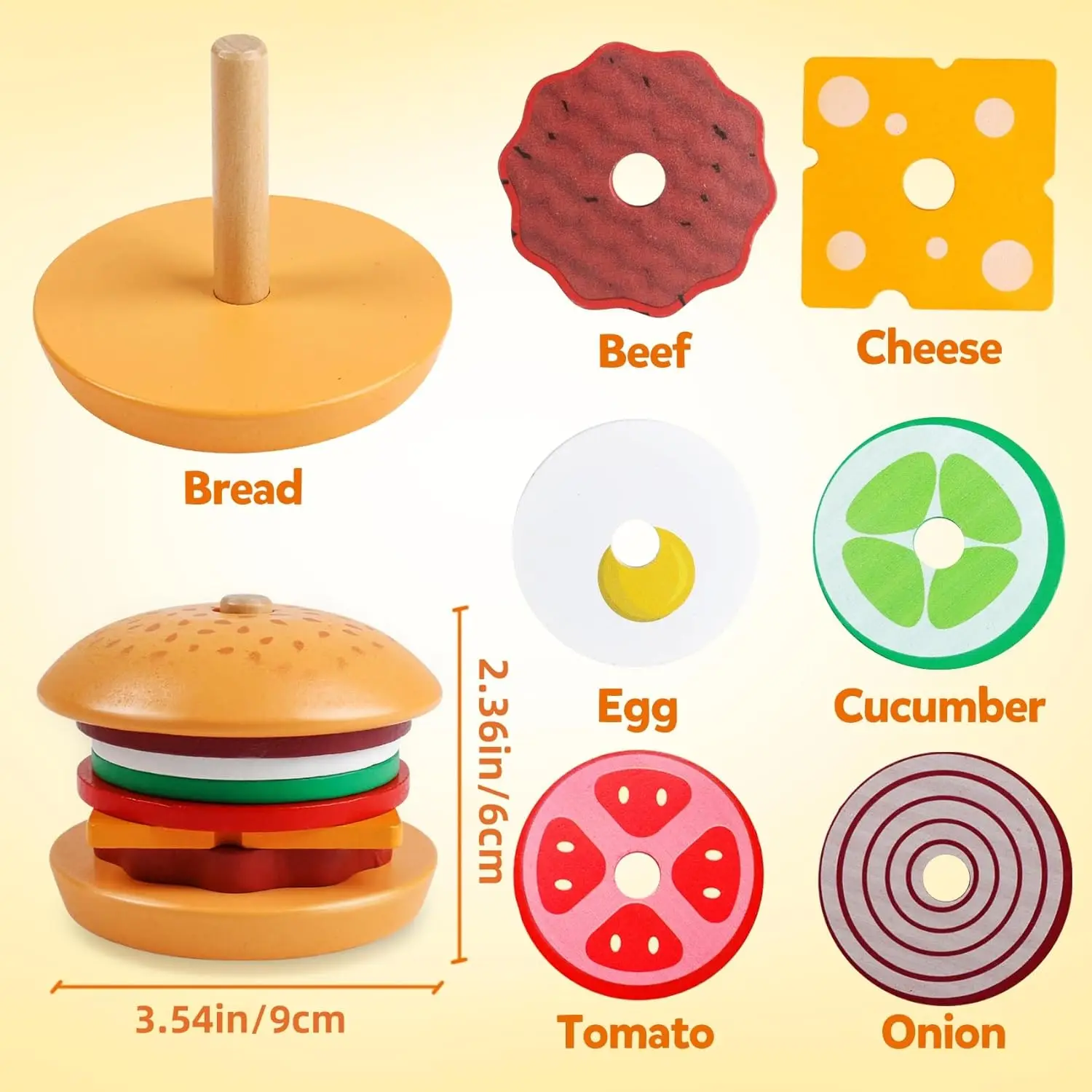 Wooden Burger Sandwich Stacking Toys For Toddler Kids Preschool Learning Educational Toys Pretend Play Food Kitchen Toys Gift 3
