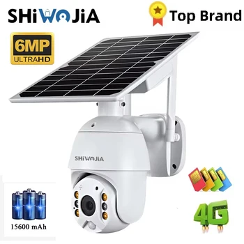 SHIWOJIA Camera 4G SIM Card 5MP Solar Panel Outdoor Monitoring CCTV Camera Smart Home Two-way Intrusion Alarm Long Standby 1