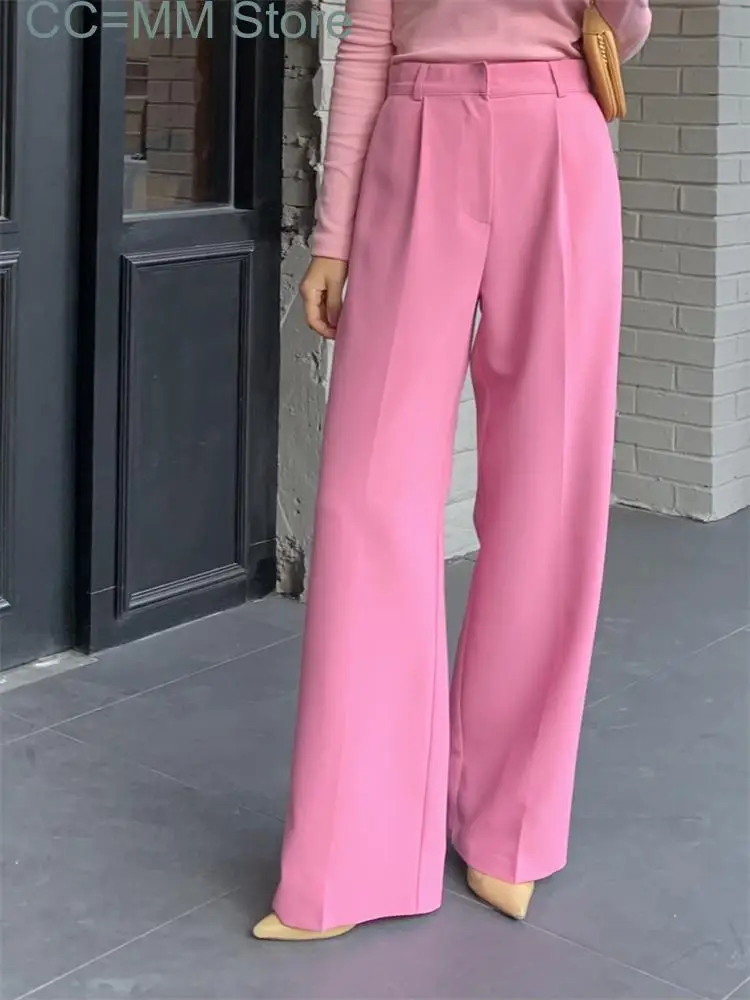New Purple Suits Pants Women Spring Summer Straight Office Ladies Wide Leg High Waisted Casual Pink Black Chic Pants