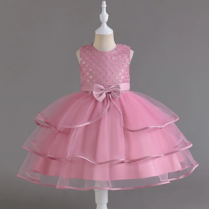 

Solid Color Girls Wedding Bridesmaid Dress Kids Birthday Gown Lace Princess Party Floral Flowers Evening Children Clothing 1-10Y