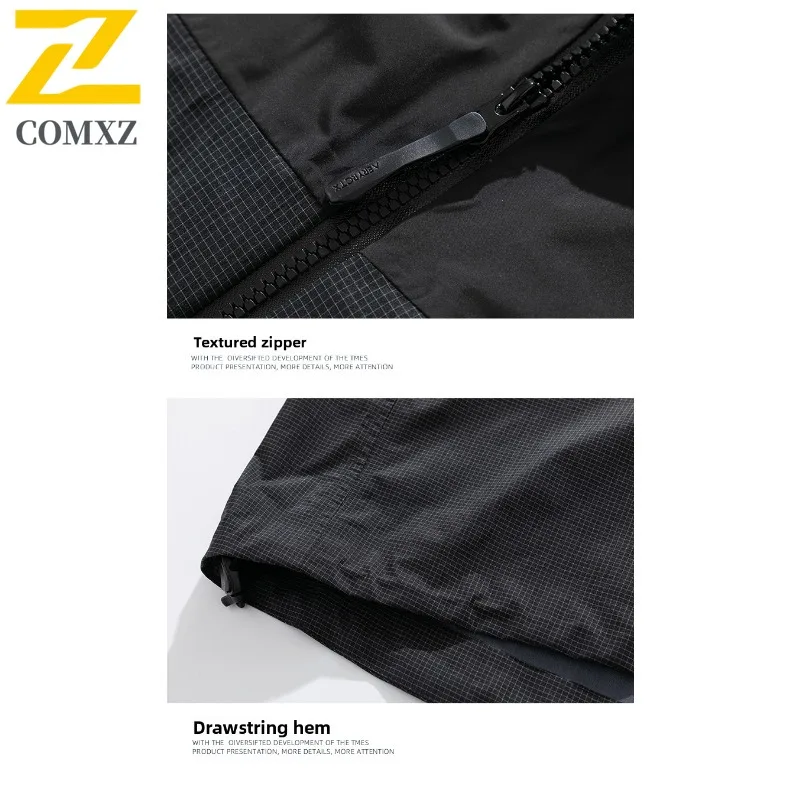 COMXZ Hooded Men Jacket Outdoor Camping Wind Resistant Wear Resistant Motorcycle Coat Casual Fishing Light Autumn Men Outerwear