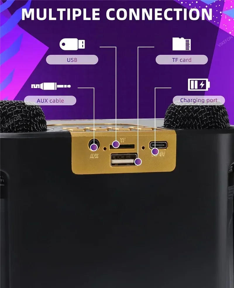Description Picture 6 of itemKaraoke Bluetooth Speaker Portable 360 Stereo Surround Waterproof Wireless Subwoofer with 2 Mic Boombox K Song Singing Machine