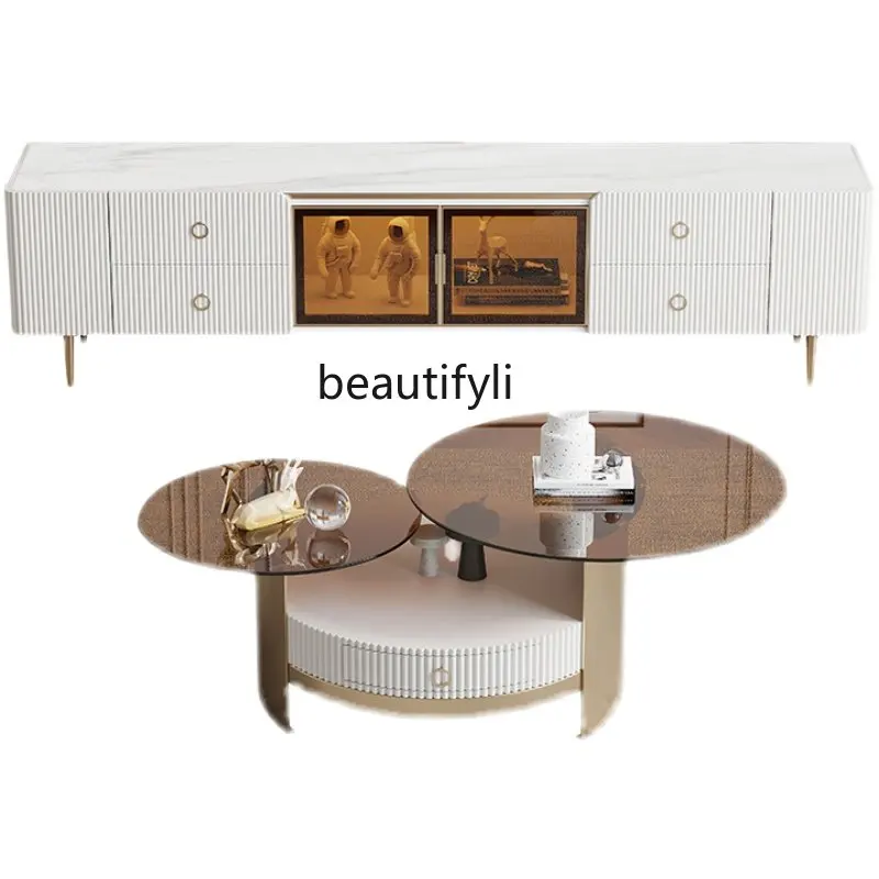 

zq Italian round Glass Model Room Modern and Unique Nordic Creative Coffee Table TV Cabinet