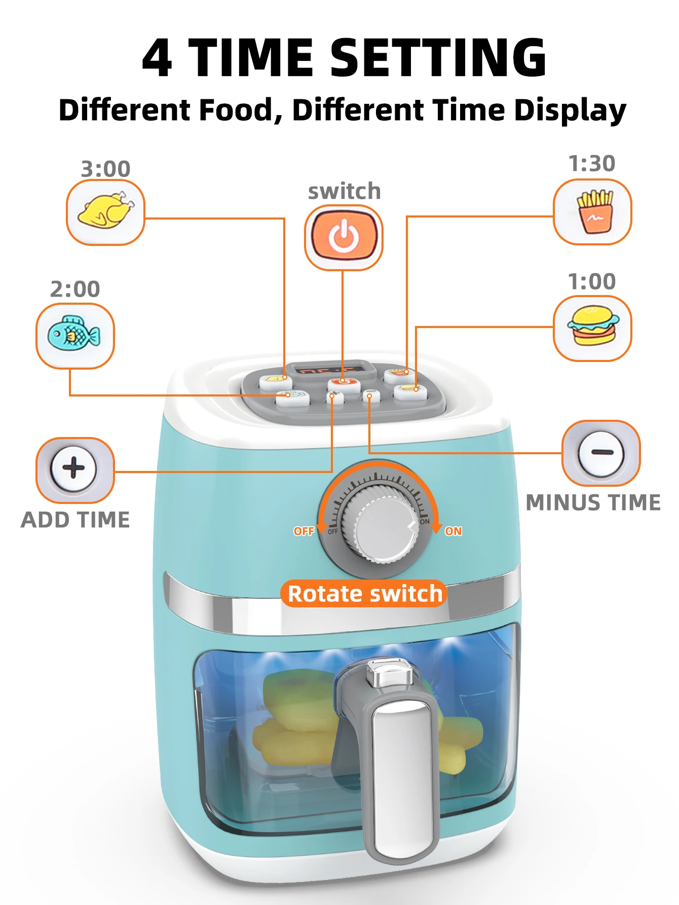Air fryer children's kitchen toy set accessories pretend to be a chef cooking barbecue games play, with lighting, sound 2