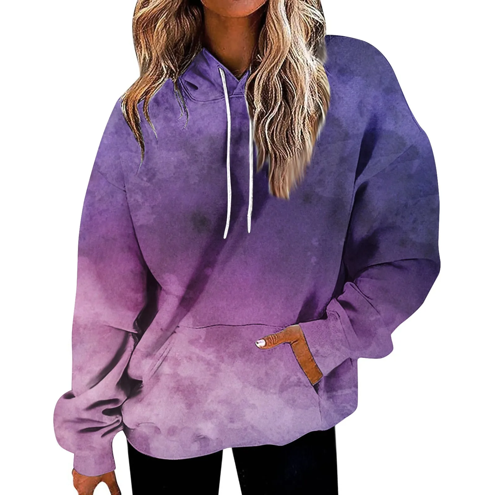 

Long Sleeve Pullovers Hooded Sweatshirts Fashion Loose Tie Dye Streetwear Thin Autumn Drawstring Pocket Women Clothing 2024 New