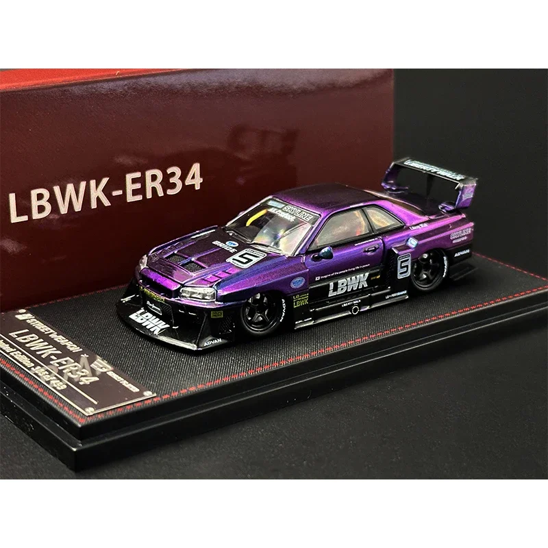 

SW In Stock 1:64 LBWK Skyline GTR ER34 Super Silhouette Chameleon Opened Hood Diecast Diorama Car Model Collection Street Weapon