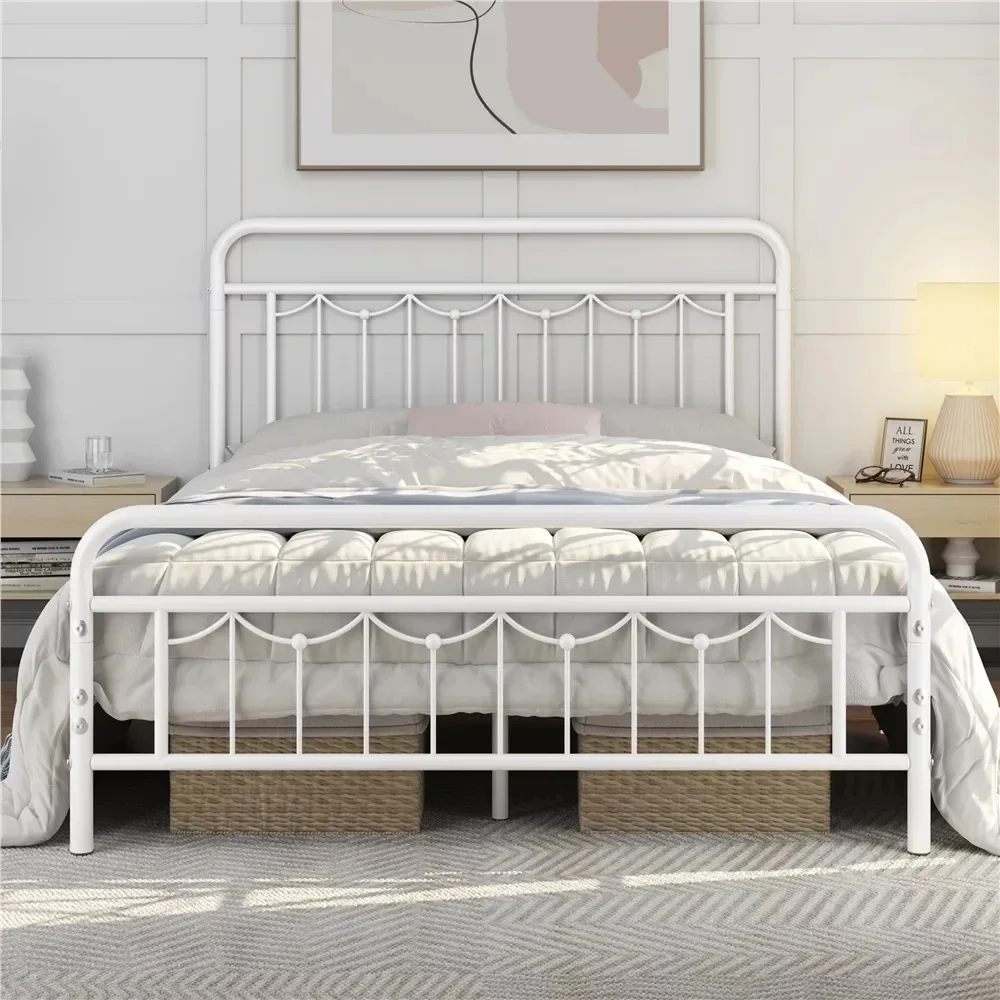 

Queen Size Metal Bed Frame, Vintage Headboard, Heavy Duty Steel Slat Support, Ample Under-Bed Storage, Queen Size Bed Frame