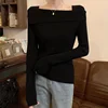 Solid Sexy Slim Off Shoulder Slash Neck Long Sleeve Knitting Sweater  Women Jumpers Office Fashion New 6