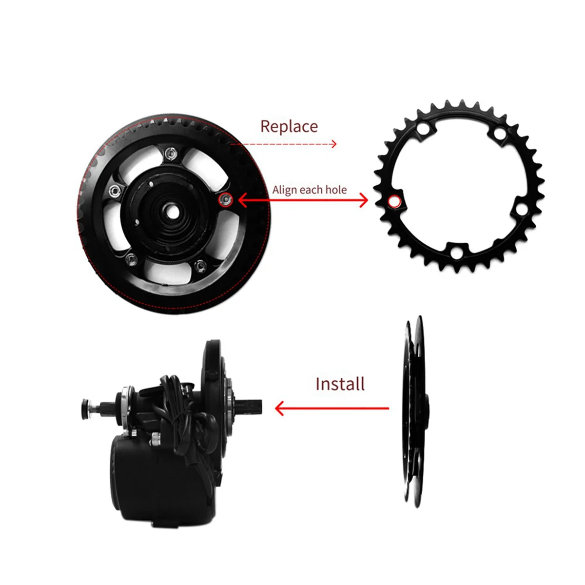 BAAU 2X 34T Electric Bicycle Bike E-Bike Chain Ring Wheel Accessories for TSDZ2 TSDZ-2B Mid Drive Motor