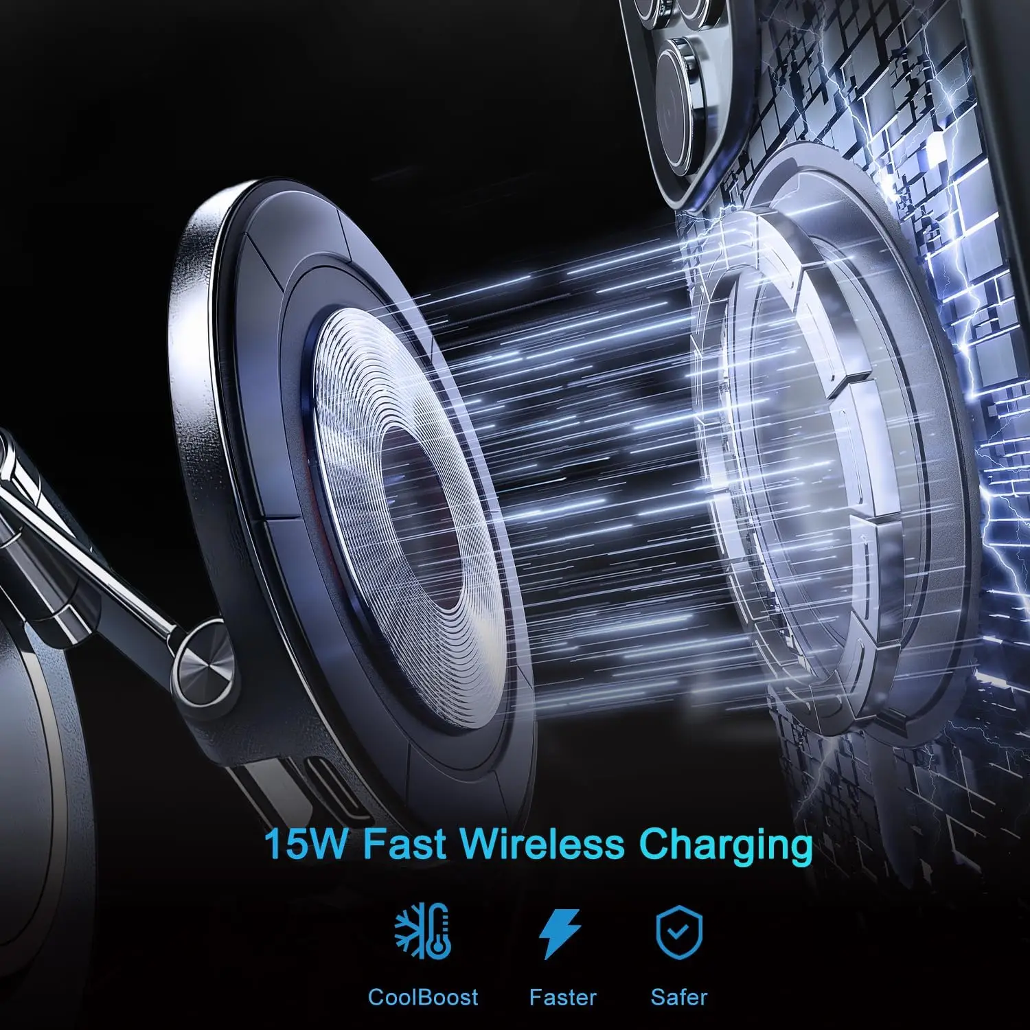 15W Magnetic Wireless Charger for Magsafe Car Mount 360 Rotate Vacuum Suction Cup for Gym/Mirror Mount for iPhone 17-12 Pro Max