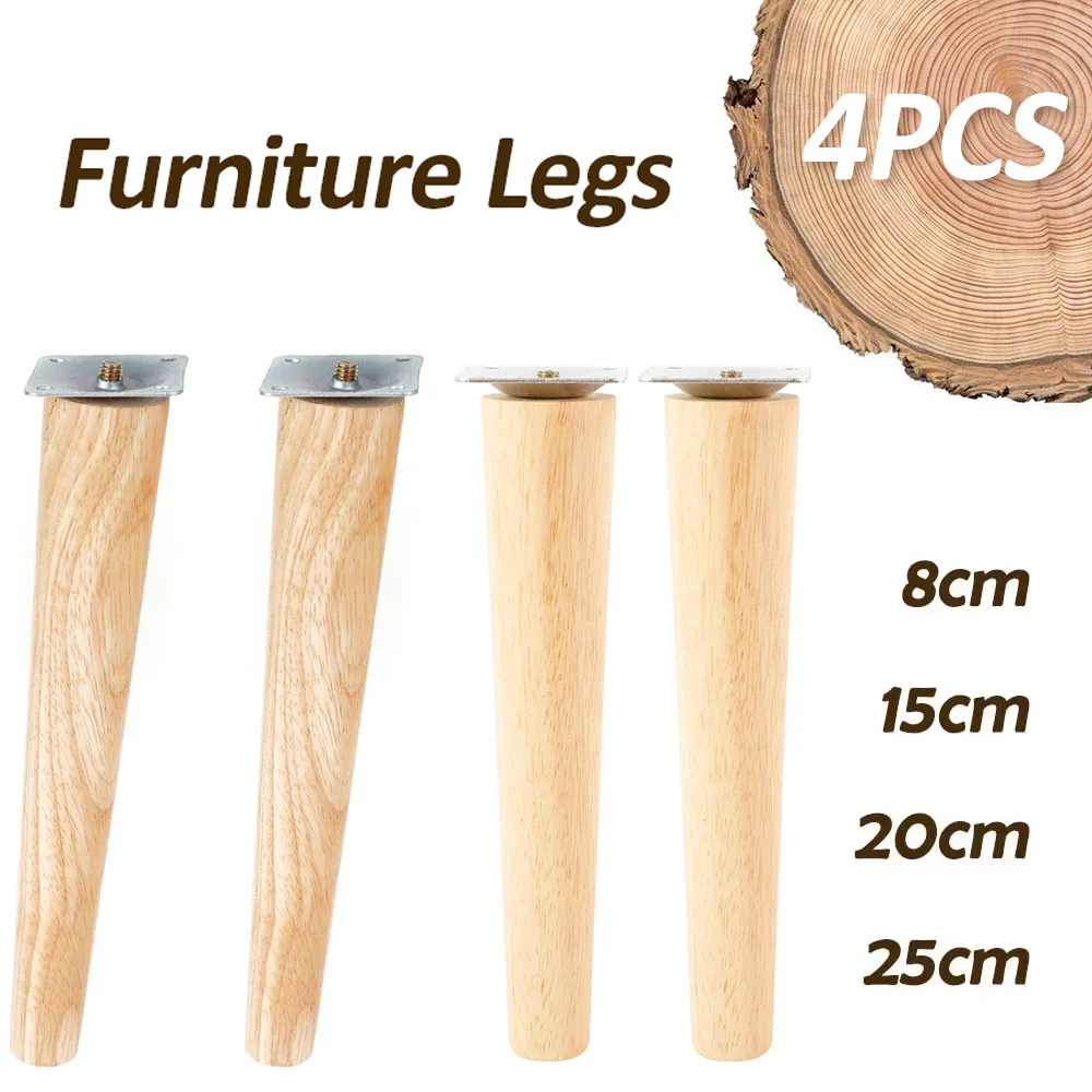 4Pcs Furniture Legs Wooden Replacement Furniture Feet 8/15/20/25cm Height Table Leg with Screws Oblique/Straight Sofa Leg