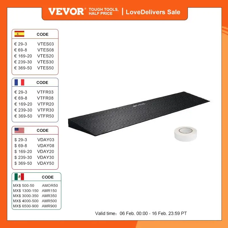 Vevor 1.2 "Rise Soglia Rampa Cuttable Gomma Naturale Sedia A Rotelle Rampa Scooter Con Nastro Biadesivo Per Porte Driveway
